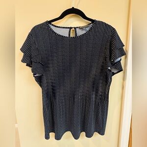 Adrianna Papell NWOT Printed Top with Double Ruffle Short Sleeves Size S